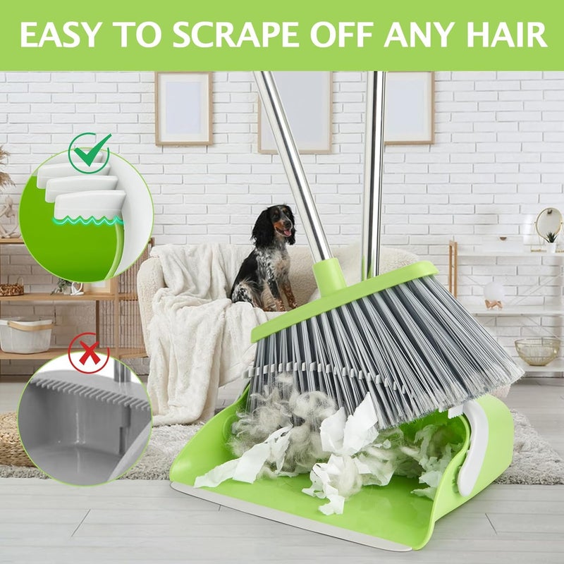 XXFLOWER Broom and Dustpan Set, Dustpans with Broom Combo for Home, Heavy Dust Broom and Dustpan Combo, Long Handle Dust Pan and Broom Set for Kitchen, Office, Pet Hair(Gray Green) - Image 4